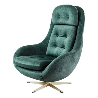 Vintage Swivel Lounge Chair with Green Velvet Upholstery from Up Závody, 1950s For Sale