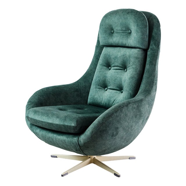 Vintage Swivel Lounge Chair with Green Velvet Upholstery from Up Závody, 1950s For Sale