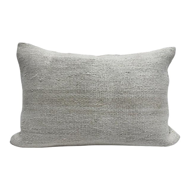 Turkish Hemp Pillow Cushion Natural Cream Gray Pillow Cushion Cover 16" x 24" For Sale