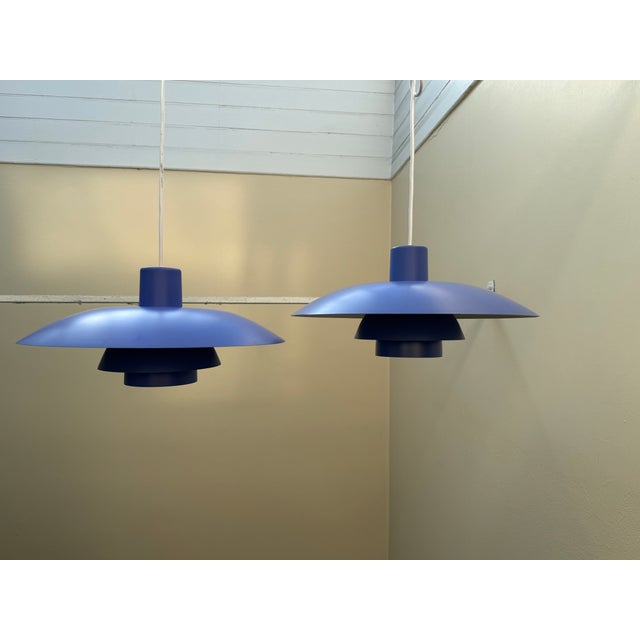 Vintage Blue Model Ph 4/3 Pendant Lamps by Poul Henningsen for Louis Poulsen, 1970s, Set of 2 For Sale - Image 11 of 11