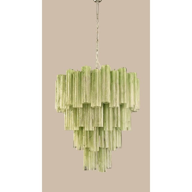 DUTIES FREE - PRICE FOR TWO CHANDELIER Four-tier Murano glass chandelier with 80 green alabaster glass tubes and polished...