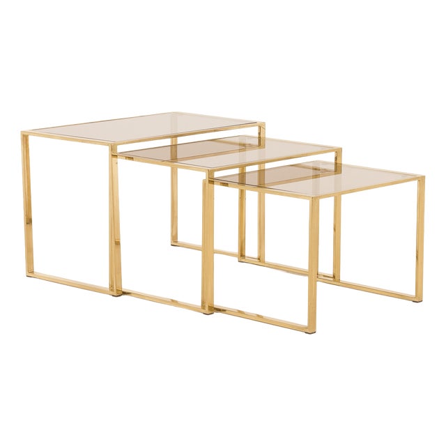 Vintage Brass Nesting Tables, Italy, 1970s, Set of 3 For Sale