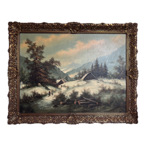 Mid 20th Century Simans Large Vintage Dutch Oil Painting on Canvas Landscape Gold Leaf Frame