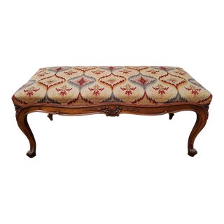 Early 20th Century French Needlepoint Covered Carved Walnut Bench For Sale