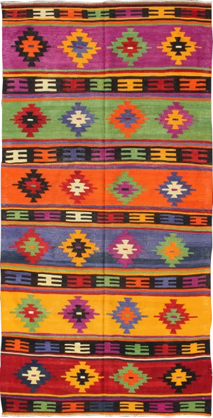 Keivan Woven Arts Vintage Rainbow Turkish Kilim Rug With Repeating Diamond Pattern