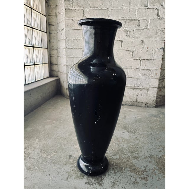 Contemporary 1980s Postmodern Black Glass Floor Urn For Sale - Image 3 of 9