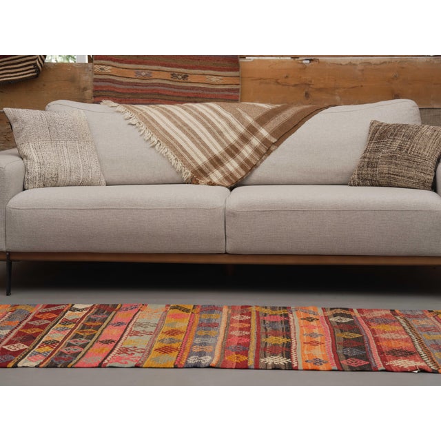 1970s Vintage Handmade Wool Cotton Red Runner Rug For Sale - Image 9 of 11