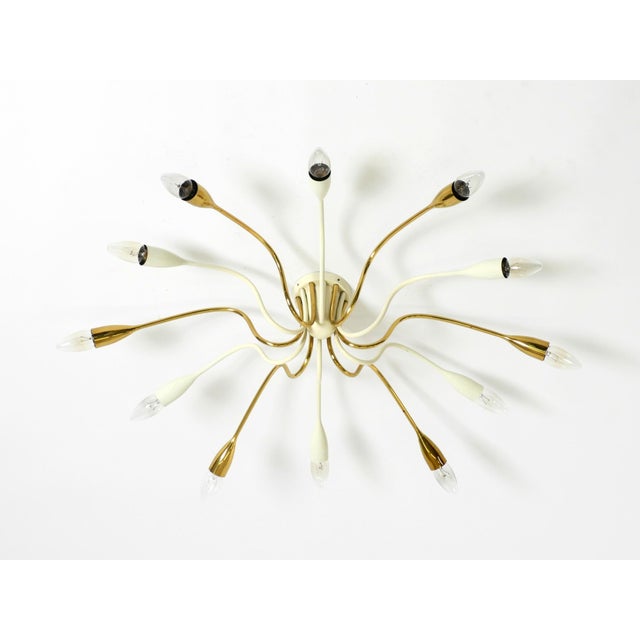 Large Mid-Century Modern Brass Sputnik Ceiling Lamp with 12 Arms, 1950s For Sale - Image 4 of 18