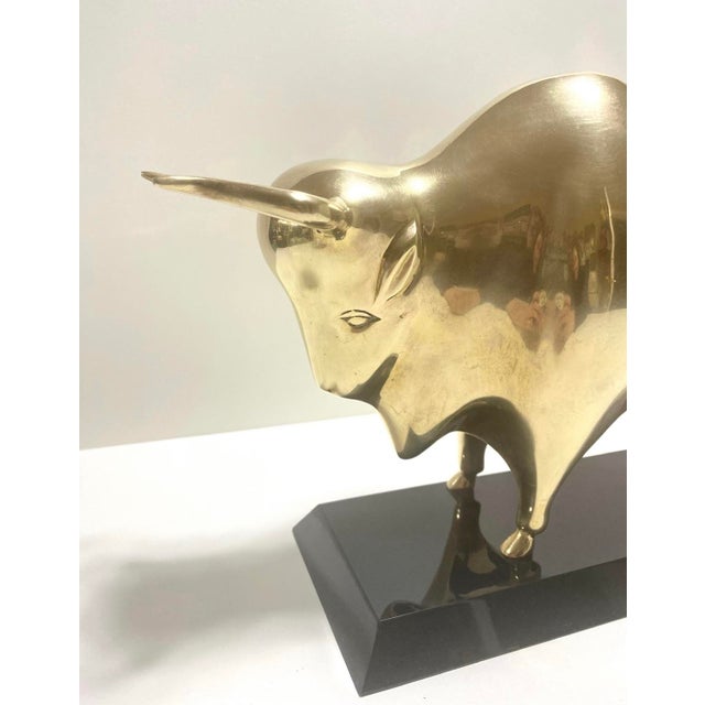 Metal 1950s Vintage Brass Bull Statue Sculpture For Sale - Image 7 of 9