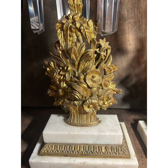 Victorian 1850s Cornelius Style Brass Floral Basket Girandole Mantel Lamps - Pair For Sale - Image 3 of 11