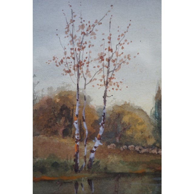 Paint Antique Albert Matthews Panoramic Riverscape Landscape Watercolor Painting 22" For Sale - Image 7 of 10