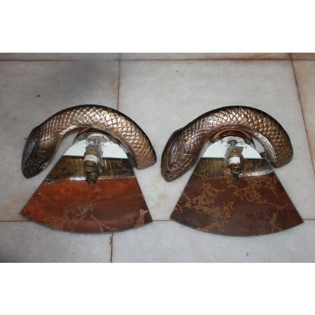C1960's British Designer Mid Century Modern Bronze "Python" Mirror Back Wall Sconces by Wilson Laidlaw a - Pair For Sale - Image 13 of 13