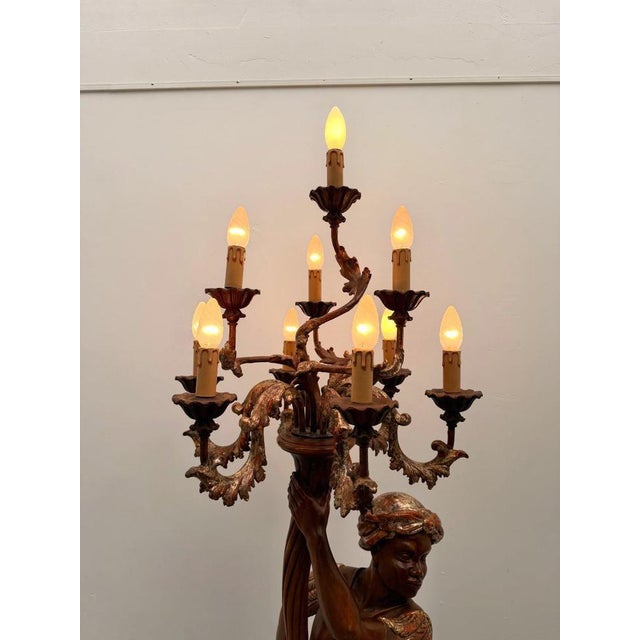 Carved and Gilded Wooden Torch-Style Floor Lamp, 1970, in Flawless conditions. Designed 1970 to 1979 European Plug (up to...