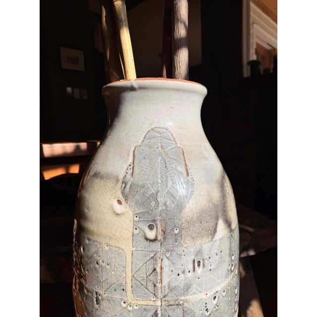 Coiled by Ty Brookhart | High fired stoneware vase with shino glaze and textured surface For Sale