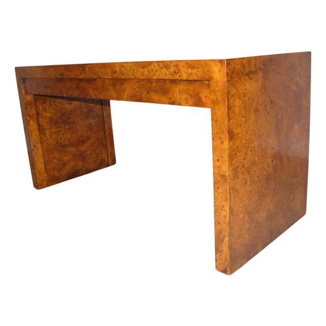 1970s Mid-Century Modern Burlwood Parson Desk by Hekman For Sale