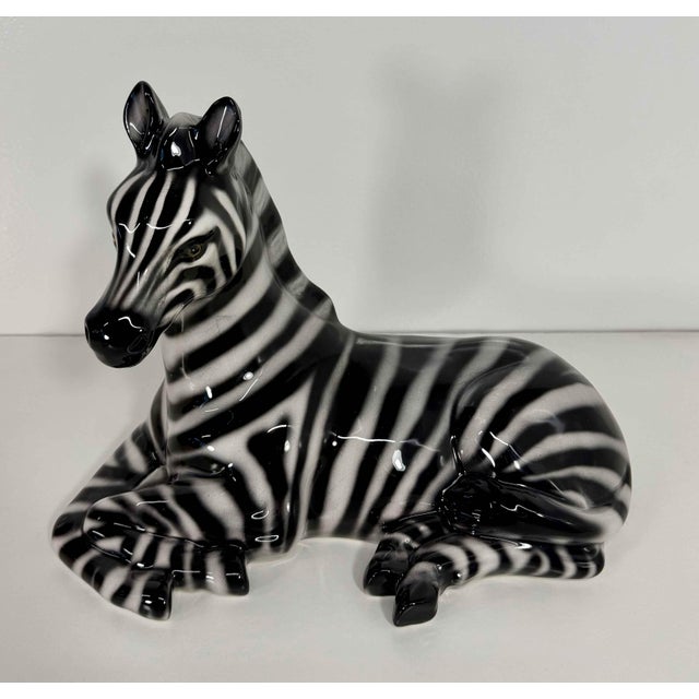 Mid-Century Modern Glazed Ceramic Zebra Sculpture, Bassano, 2000s For Sale - Image 3 of 10