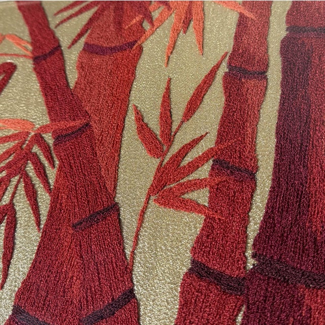 Vintage Japanese Embroidery Bamboo Wall Decoration, 1950s For Sale - Image 6 of 8