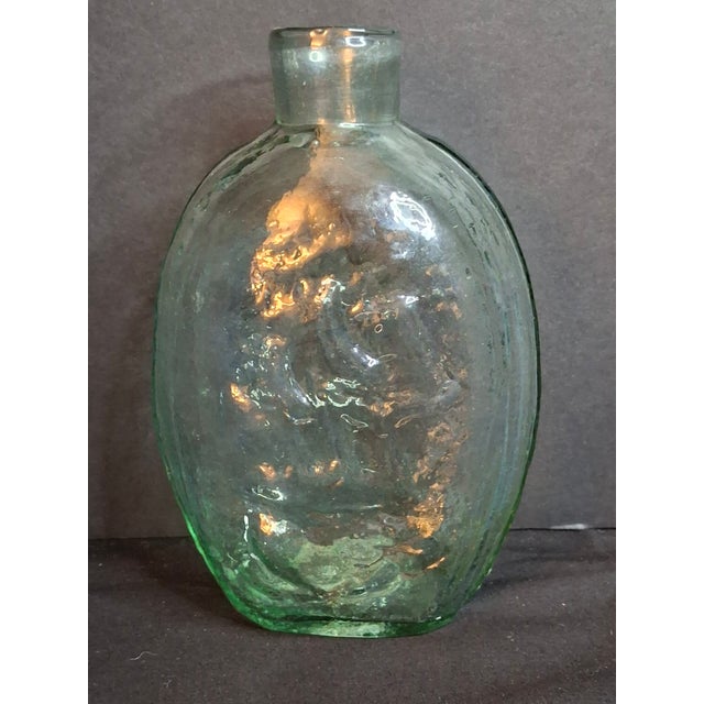 American Antique Albany Glass Works Historical Flask Gi-28 Steamboat Sailboat Aqua Glass 1840s For Sale - Image 3 of 17