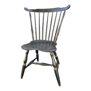 19th Century Early American Ebonized Saddle Seat and Spindle Back Windsor Chair