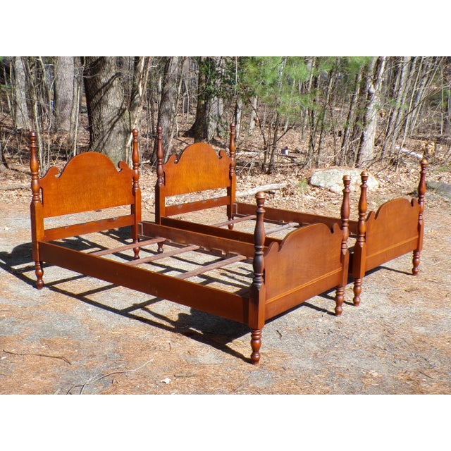 Vintage Pair Atlas Furniture Curly Maple Poster Twin Beds For Sale - Image 9 of 18