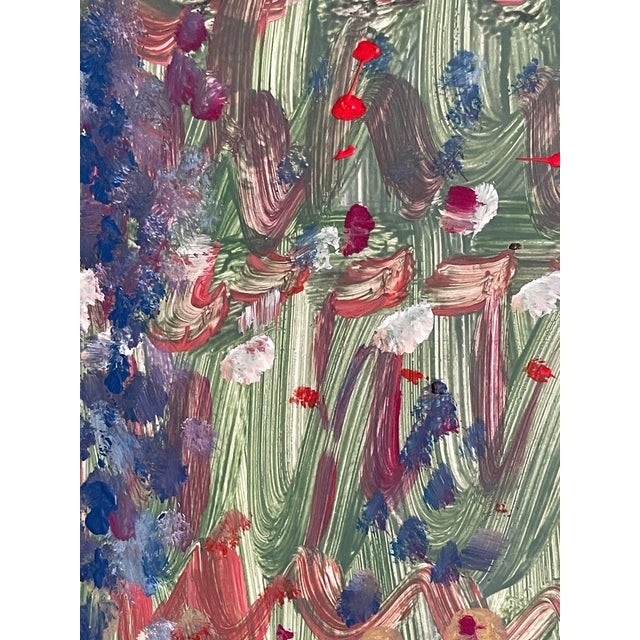 Abstract mixed media painting on paper Palm Beach Summer Garden by Elia, framed.