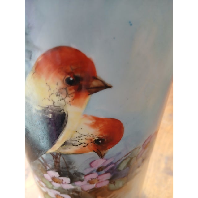 Antique Limoges B & Co Hand Painted Vase of Flowers & Taningers For Sale - Image 11 of 13