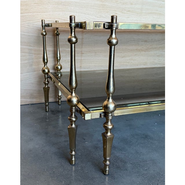 Mid-Century Modern Two-Tier Brass With Fumé Glass Rectangular Side Table For Sale In Miami - Image 6 of 9
