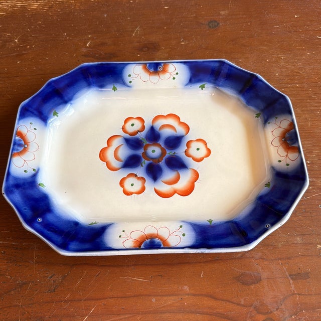 Antique Gaudy Welsh Crescent Pinwheel Flow Blue Small Platter, Circa 1840s For Sale - Image 12 of 12