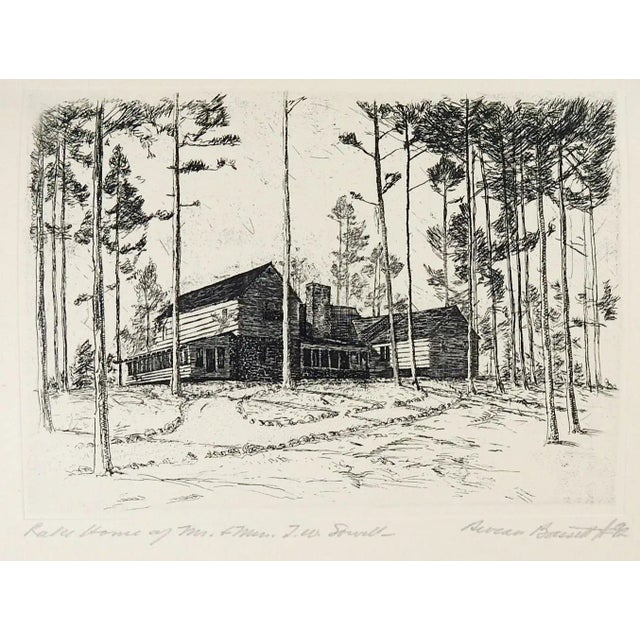 Mid 20th Century Vintage Reveau Bassett Sowell Lake House Etching For Sale - Image 5 of 5