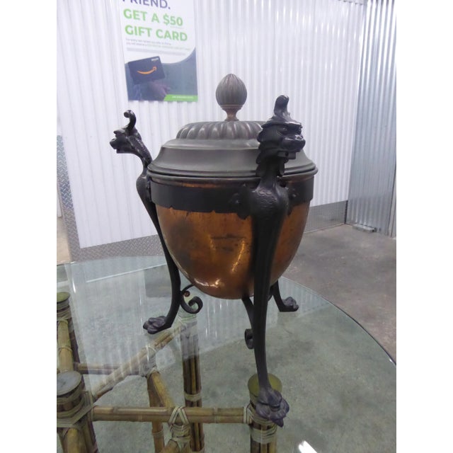 Early 21st Century Early 21st Century Iron and Copper Covered Urn With Griffin Heads For Sale - Image 5 of 9