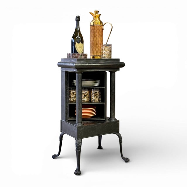 Black Early 19th Century Neoclassical Japanned Tole and Iron Rotating Plate Warmer For Sale - Image 8 of 11