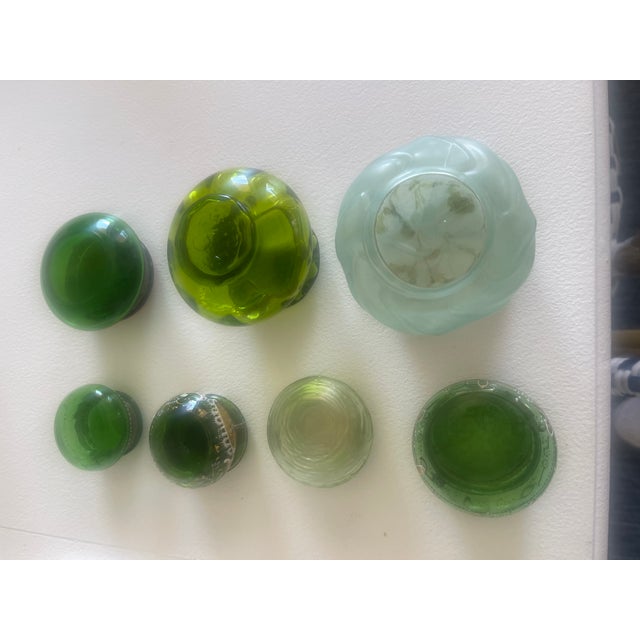 7 pc ANTIQUE TRINKET boxes in apple green.!4 K GOLd trim,ENAMEL DETAIL,HINGED TOP Large 3 1/2 " wide x 2 1/2" high Large...