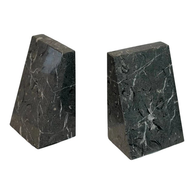1970s Vintage Triangular Grey Marble Stone Bookends - a Pair For Sale