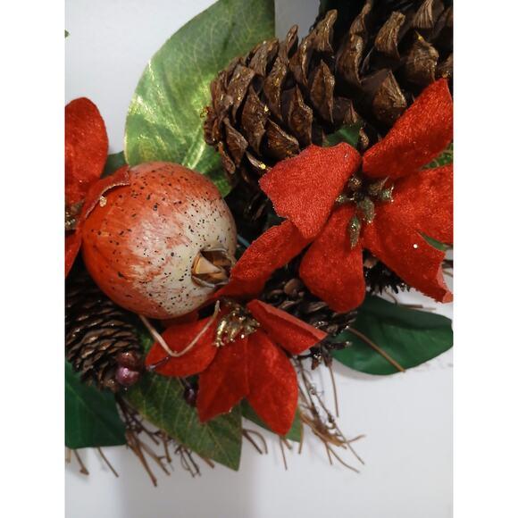 Pomegranate Winter Door Wreath Beautiful Realistic Holiday Christmas Arrangement For Sale - Image 11 of 16