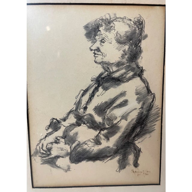 Two Original 60' Signed Chaim Gross Original Ink Drawing Elder Lady Art For Sale - Image 9 of 15