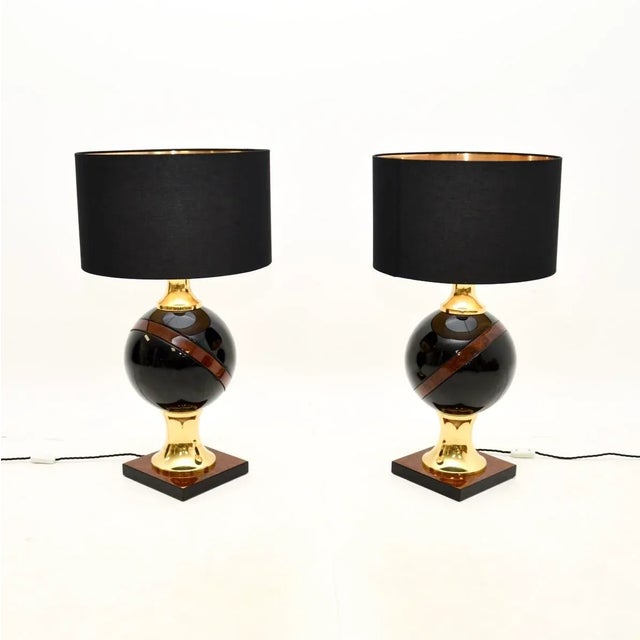 Vintage Italian Walnut and Brass Table Lamps, 1970, Set of 2 For Sale - Image 10 of 10