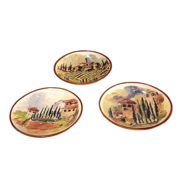 Green Late 20th Century Three Tuscan Scene Painted "Villa/Landscape" Williams Sonoma Dipping Oval Bowls For Sale - Image 8 of 8