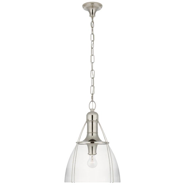 Prestwick 18" Pendant in Polished Nickel with Clear Glass Designer: Chapman & Myers Canopy: 6.5" Round Mounting: Chain...