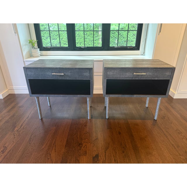 Gray Made Goods Dario Faux Shagreen Nightstands (Pair), Attributed For Sale - Image 8 of 16