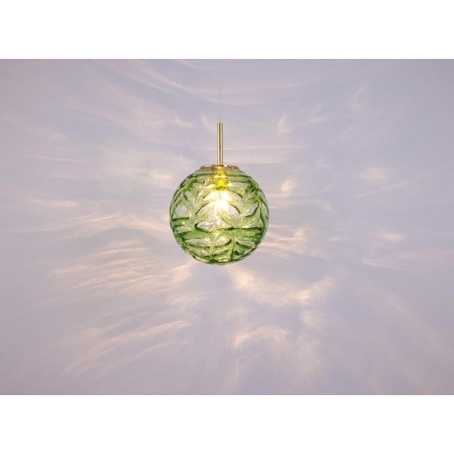 Glass Large Green Murano Ball Pendant Light from Doria, Germany, 1970s For Sale - Image 7 of 10