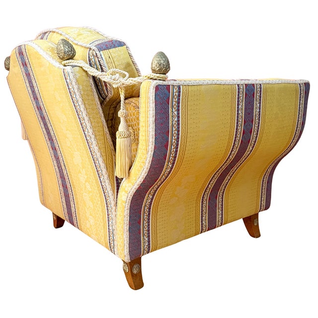 Yellow Grand Scale Neoclassical Revival Italian Maximalist Armchair With Bolsters and Tassels For Sale - Image 8 of 14