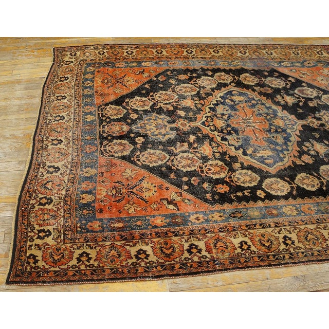 1900s S. Black Salmon Medallion Tribal Antique Persian Ghashgaie Rug 5'2" X 7'4" Knotted Pile Wool Carpet For Sale - Image 10 of 11