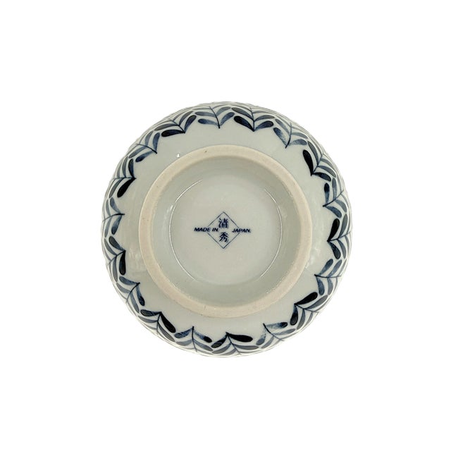 Contemporary Japanese Hand Painted Blue & White Porcelain Soup Bowls With Botanical Leaf Pattern - Set of 6 For Sale - Image 3 of 10