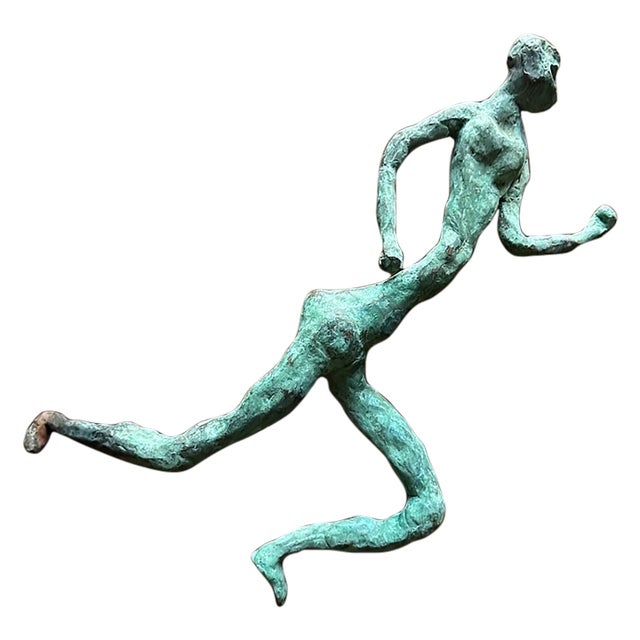 Vintage Bronze 14.5” Brutalist Running Figure For Sale