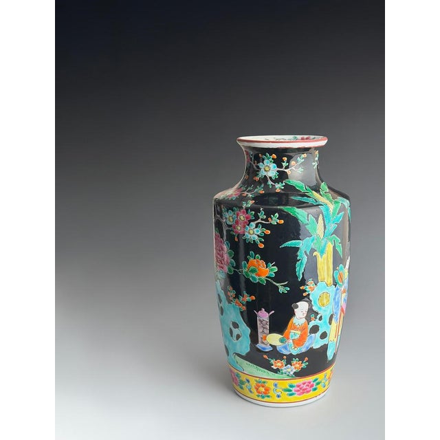 Black Japanese Famille Noire Porcelain Vase by Yamatoku, 1950s For Sale - Image 8 of 12