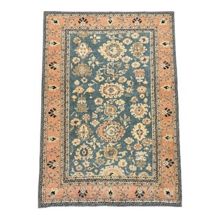 Vintage Sultanabad Style | Floral Design in Green-Blue and Beige | 7x10 For Sale