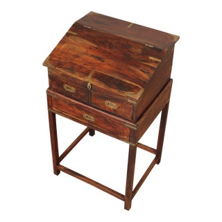 Antique Campaign Hardwood School Master's Writing Desk For Sale