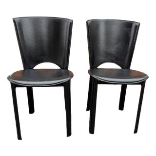 Late 20th Century Pair of Maurice Villency Black Leather Side Chairs For Sale