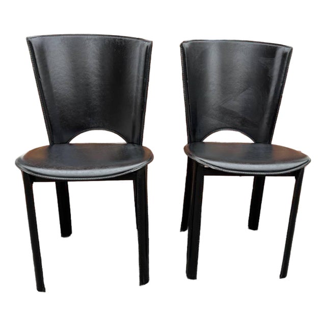Late 20th Century Pair of Maurice Villency Black Leather Side Chairs For Sale