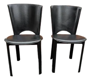 Late 20th Century Pair of Maurice Villency Black Leather Side Chairs
